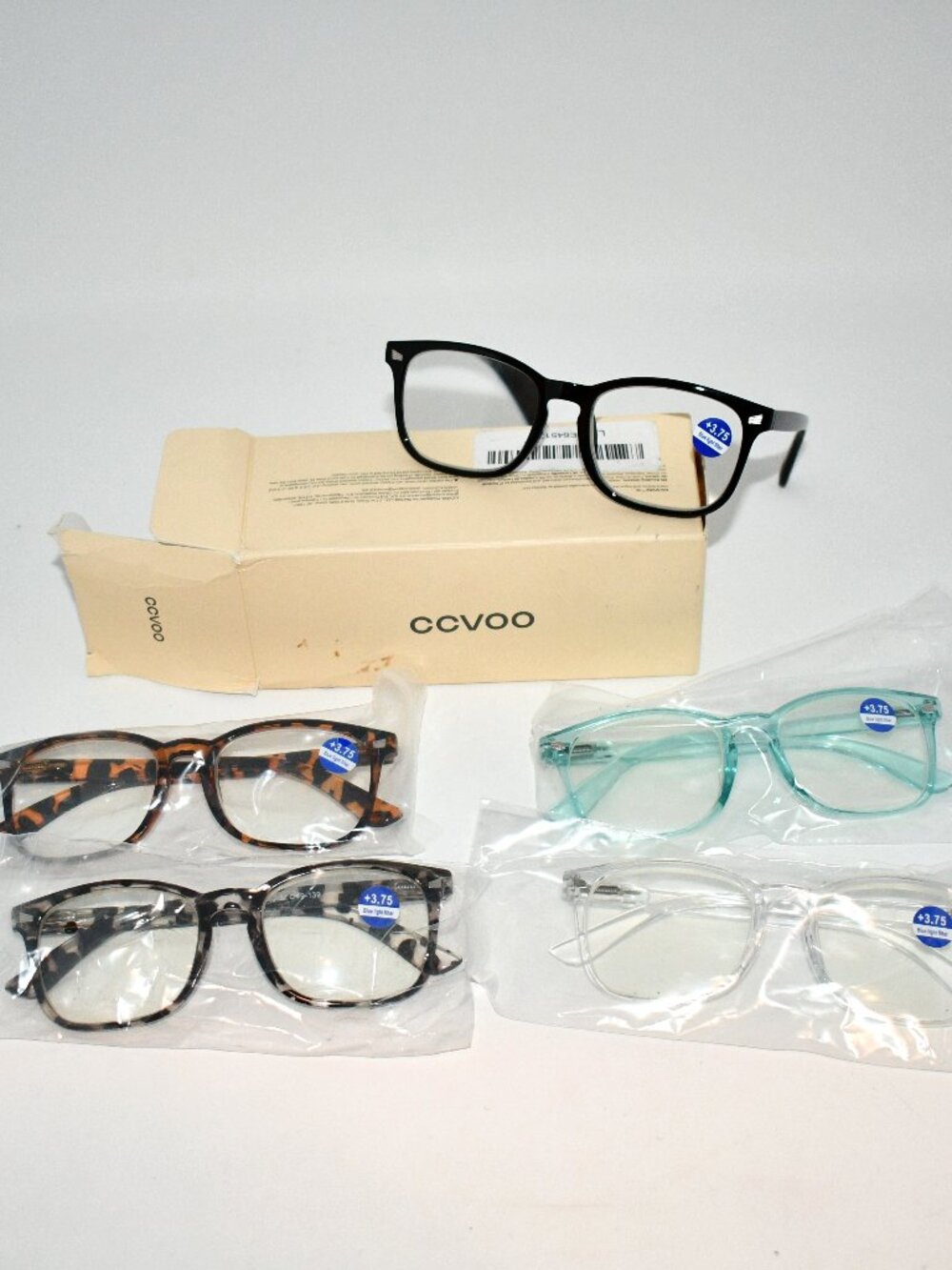 CCVOO Reading Glasses +3.75 Set of 5 Assorted Colors Readers New Damaged Box Co